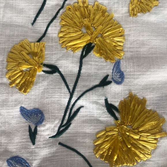 🌼 Club Monaco Embroidered Floral Cotton / Straw Embellished Jumpsuit - Size 2 - Picture 6 of 15